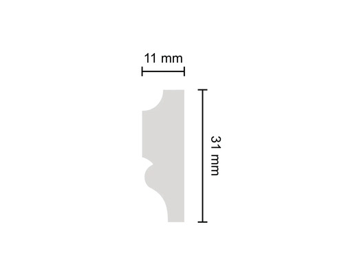 Abmessungen einer Zierleiste: 11 mm breit und 31 mm hoch