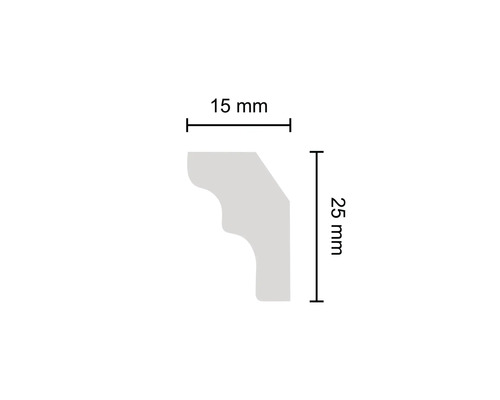 Abmessungen einer Zierleiste: 15 mm breit und 25 mm hoch