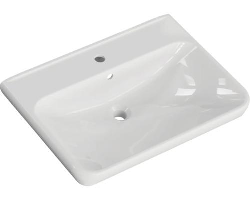 Waschbecken aus Keramik mit Hahnloch und Überlauf