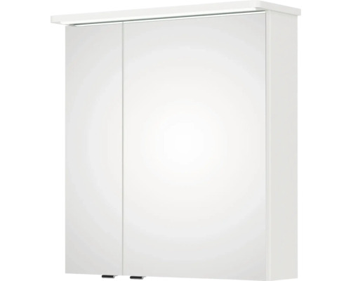 Weißer Spiegelschrank mit zwei Türen und integrierter Beleuchtung