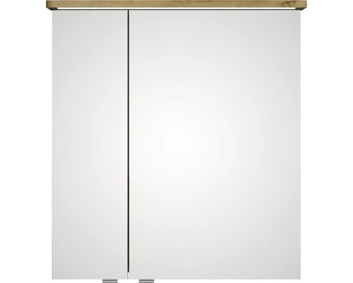 Spiegelschrank mit zwei Türen und Holzdekor oben