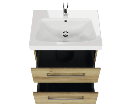 Waschtisch mit zwei offenen Schubladen und Aufsatzwaschbecken