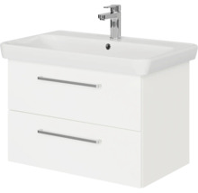 Badmöbel-Set Pelipal Sunline 105 BxHxT 80,5 x 200 x 48,5 cm Frontfarbe weiß hochglanz mit Keramik-Waschtisch Waschtischunterschrank und Spiegelschrank mit LED-Beleuchtung