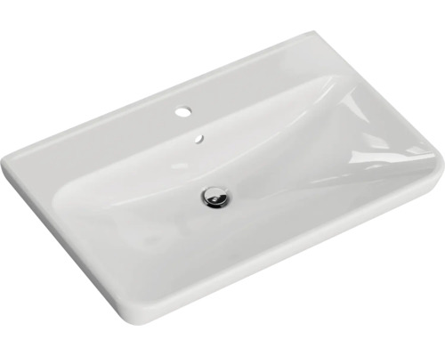 Waschbecken aus Keramik mit Hahnloch und Überlauf