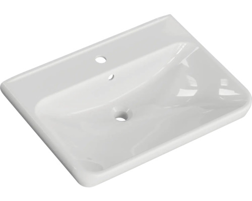 Waschbecken aus Keramik mit Hahnloch und Überlauf