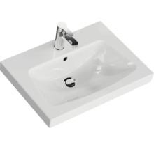 Waschtisch aus Sanitärkeramik mit Armatur