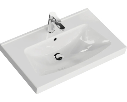 Waschtisch aus Sanitärkeramik mit Armatur