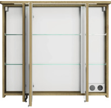 Badmöbel-Set Pelipal Sunline 105 BxHxT 80 x 200 x 46 cm Frontfarbe Eiche riviera mit Keramik-Waschtisch Waschtischunterschrank und Spiegelschrank mit LED-Beleuchtung
