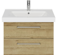 Badmöbel-Set Pelipal Sunline 105 BxHxT 80 x 200 x 46 cm Frontfarbe Eiche riviera mit Keramik-Waschtisch Waschtischunterschrank und Spiegelschrank mit LED-Beleuchtung
