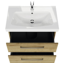 Badmöbel-Set Pelipal Sunline 105 BxHxT 80 x 200 x 46 cm Frontfarbe Eiche riviera mit Keramik-Waschtisch Waschtischunterschrank und Spiegelschrank mit LED-Beleuchtung