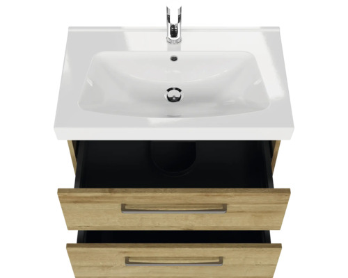 Waschtisch mit zwei offenen Schubladen und Keramikwaschbecken