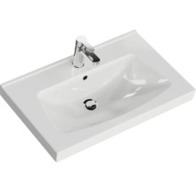 Waschtisch aus Sanitärkeramik mit Armatur