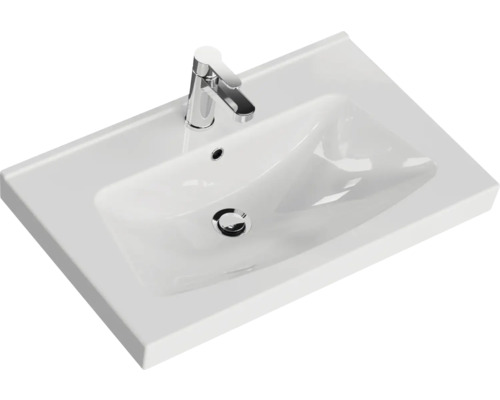 Waschtisch aus Sanitärkeramik mit Armatur