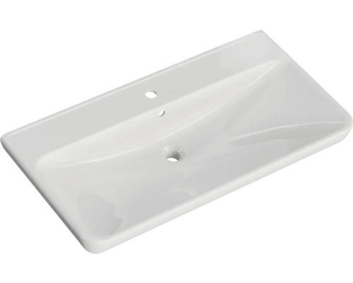 Waschbecken aus Keramik mit Hahnloch und Überlauf