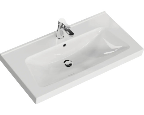 Aufsatzwaschtisch aus Sanitärkeramik mit Armatur