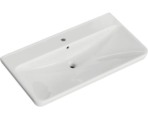 Waschbecken aus Keramik mit Hahnloch und Überlauf