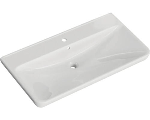 Rechteckiges Aufsatzwaschbecken aus Keramik mit Hahnloch und Überlauf