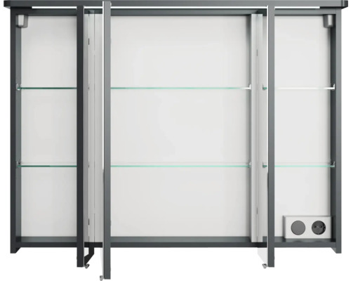 Badezimmerschrank mit Glasregalen und Steckdosen