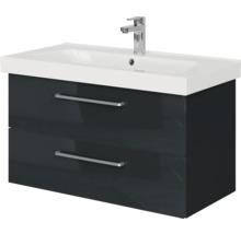 Badmöbel-Set Pelipal Sunline 105 BxHxT 95 x 200 x 46,5 cm Frontfarbe anthrazit mit Keramik-Waschtisch Waschtischunterschrank und Spiegelschrank mit LED-Beleuchtung