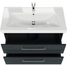 Badmöbel-Set Pelipal Sunline 105 BxHxT 95 x 200 x 46,5 cm Frontfarbe anthrazit mit Keramik-Waschtisch Waschtischunterschrank und Spiegelschrank mit LED-Beleuchtung