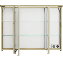 Badmöbel-Set Pelipal Sunline 105 BxHxT 95 x 200 x 46,5 cm Frontfarbe Polar Pinie mit Keramik-Waschtisch Waschtischunterschrank und Spiegelschrank mit LED-Beleuchtung