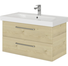 Badmöbel-Set Pelipal Sunline 105 BxHxT 95 x 200 x 46,5 cm Frontfarbe Polar Pinie mit Keramik-Waschtisch Waschtischunterschrank und Spiegelschrank mit LED-Beleuchtung