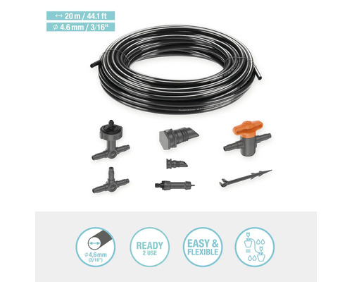 Gardena Micro-Drip-System mit 20 Meter Schlauch und verschiedenen Anschlussstücken für die Bewässerung