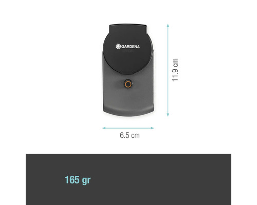Gardena smart Sensor mit den Maßen 11,9 cm x 6,5 cm und einem Gewicht von 165 Gramm