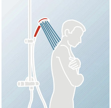 Illustration einer Person unter einer Dusche mit Duschkopf