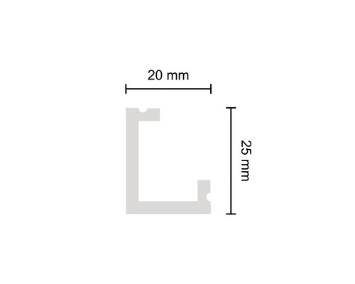 Aluminiumprofil mit den Maßen 20 mm x 25 mm.