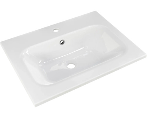 Waschbecken aus Keramik mit Hahnloch und Überlauf