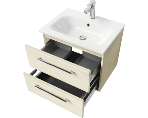 Waschtischunterschrank mit zwei offenen Schubladen, Waschbecken und Armatur