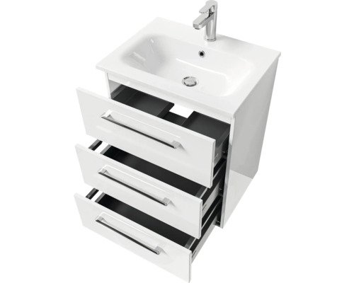 Waschtischunterschrank mit drei Schubladen, Waschbecken und Armatur
