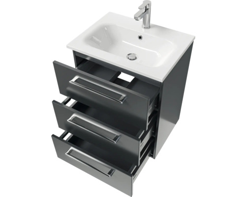 Waschtischunterschrank mit drei Schubladen, Waschbecken und Armatur