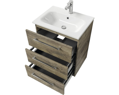 Waschtischunterschrank mit drei Schubladen und Waschbecken