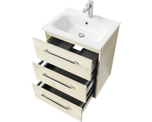 Waschtischunterschrank mit drei Schubladen, Waschbecken und Armatur