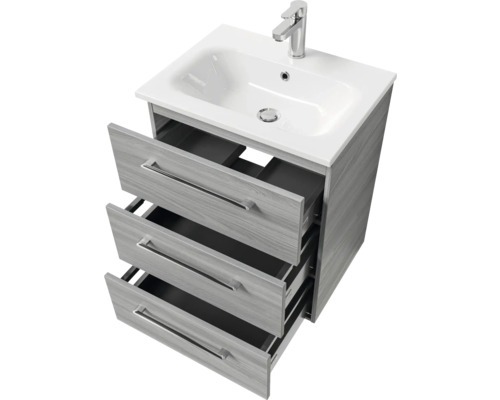 Waschtischunterschrank mit drei Schubladen, Waschbecken und Armatur