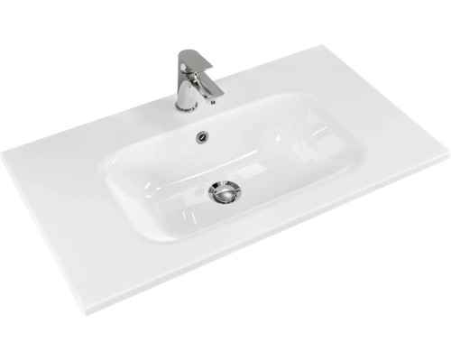 Waschtisch mit Armatur und rechteckigem Becken