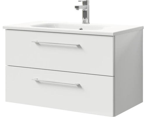 Waschtischunterschrank mit zwei Schubladen, Waschbecken und Armatur für das Badezimmer