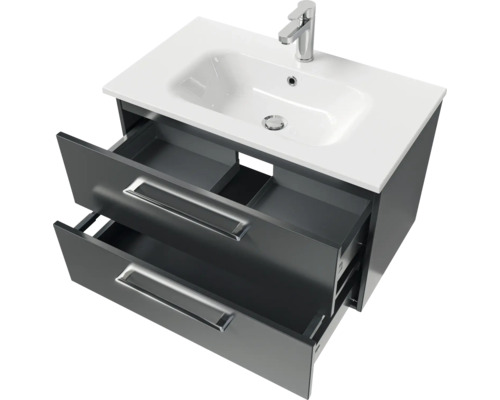 Waschtisch mit zwei offenen Schubladen und Aufsatzwaschbecken