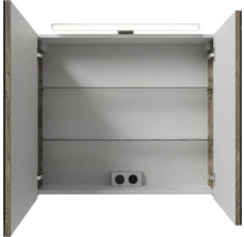 Badmöbel-Set Pelipal Sunline 121 BxHxT 81 x 200 x 46 cm Frontfarbe Eiche ribbeck mit Mineralguss-Waschtisch Waschtischunterschrank und Spiegelschrank mit LED-Beleuchtung