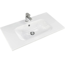 Badmöbel-Set Pelipal Sunline 121 BxHxT 81 x 200 x 46 cm Frontfarbe Eiche ribbeck mit Mineralguss-Waschtisch Waschtischunterschrank und Spiegelschrank mit LED-Beleuchtung