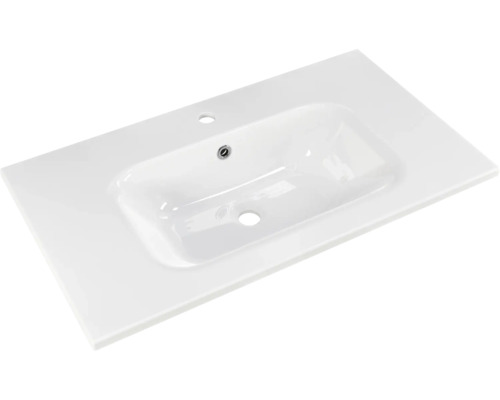 Waschtisch aus Keramik mit Hahnloch und Überlauf