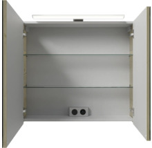 Badmöbel-Set Pelipal Sunline 121 BxHxT 81 x 200 x 46 cm Frontfarbe Polar Pinie mit Mineralguss-Waschtisch Waschtischunterschrank und Spiegelschrank mit LED-Beleuchtung