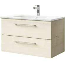 Badmöbel-Set Pelipal Sunline 121 BxHxT 81 x 200 x 46 cm Frontfarbe Polar Pinie mit Mineralguss-Waschtisch Waschtischunterschrank und Spiegelschrank mit LED-Beleuchtung