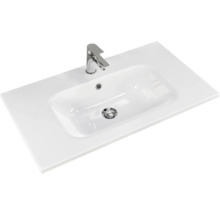 Badmöbel-Set Pelipal Sunline 121 BxHxT 81 x 200 x 46 cm Frontfarbe Polar Pinie mit Mineralguss-Waschtisch Waschtischunterschrank und Spiegelschrank mit LED-Beleuchtung