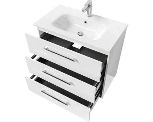 Waschtischunterschrank mit drei Schubladen, Waschbecken und Armatur