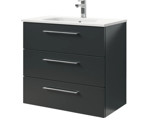 Waschtischunterschrank mit drei Schubladen und Aufsatzwaschbecken
