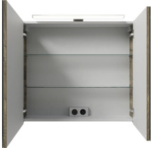 Badmöbel-Set Pelipal Sunline 121 BxHxT 81 x 200 x 46 cm Frontfarbe Eiche ribbeck mit Mineralguss-Waschtisch Waschtischunterschrank 3 Schubkästen und Spiegelschrank mit LED-Beleuchtung