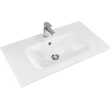 Badmöbel-Set Pelipal Sunline 121 BxHxT 81 x 200 x 46 cm Frontfarbe Eiche ribbeck mit Mineralguss-Waschtisch Waschtischunterschrank 3 Schubkästen und Spiegelschrank mit LED-Beleuchtung